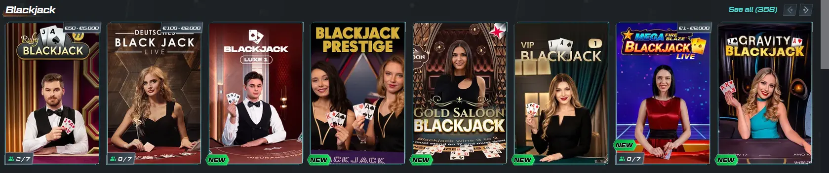 Spinational live blackjack table with dealer, cards and side-bet options