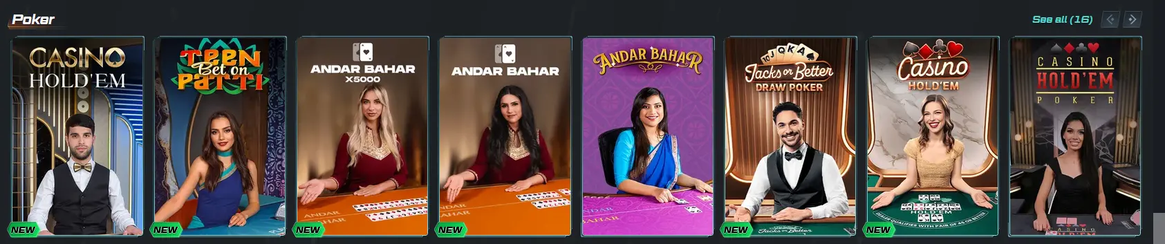 Spinational live poker table showing Casino Hold'em with dealer and betting interface